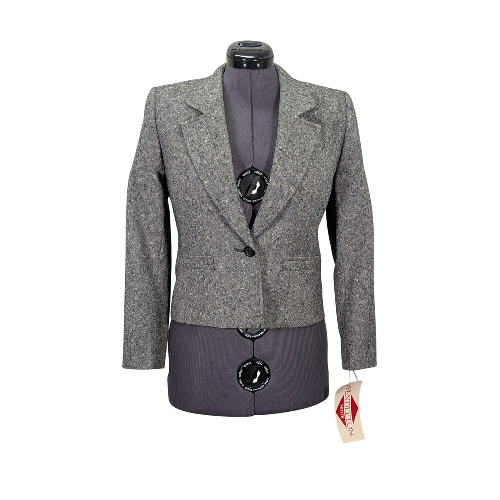 Pendleton Cropped Blazer Women's Petite 8‎ Gray Virgin Wool Office Classic